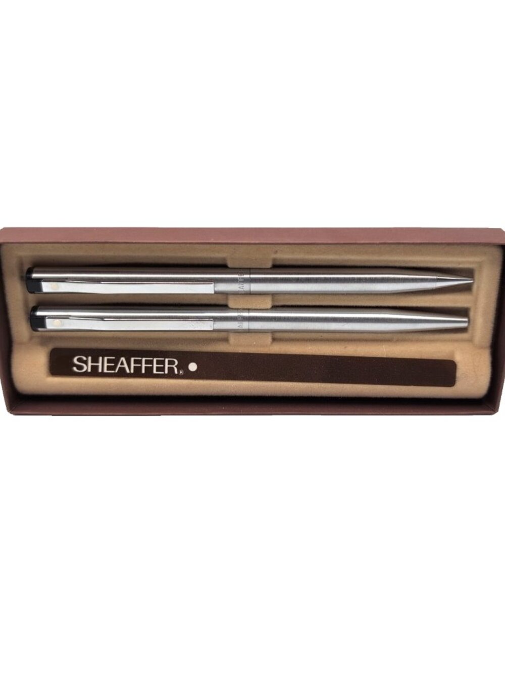 Vintage Sheaffer Pen/Pencil Set Brushed Silver Tone Slim White Dot USA in Box VG